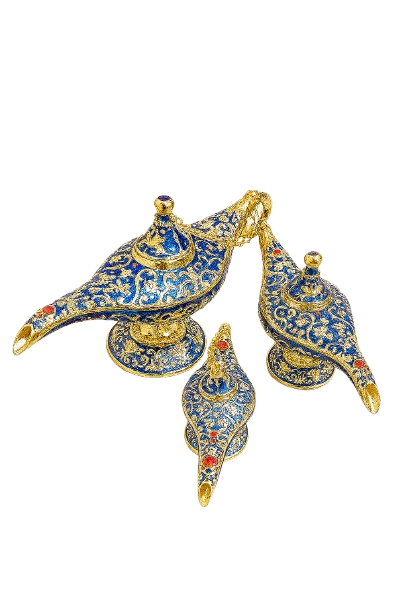 Ornate Blue & Gold Aladdin‑Style Lamps – Handcrafted Decorative Collectibles
