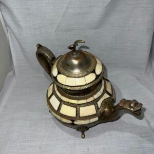 Handcrafted Moroccan Teapot with Bone Inlay and Brass Detailing