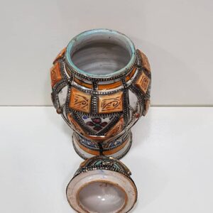 Ornate Moroccan Berber Vase with Metal & Enamel Overlay
