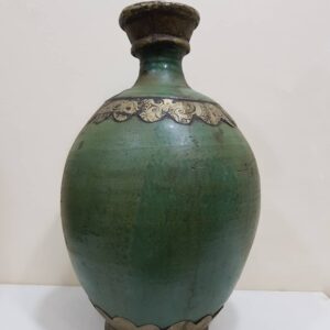 Large Rustic Moroccan Vase with Brass Embellishments