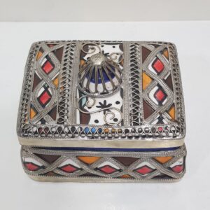 Ornate Moroccan Berber Jewelry Box with Filigree & Enamel