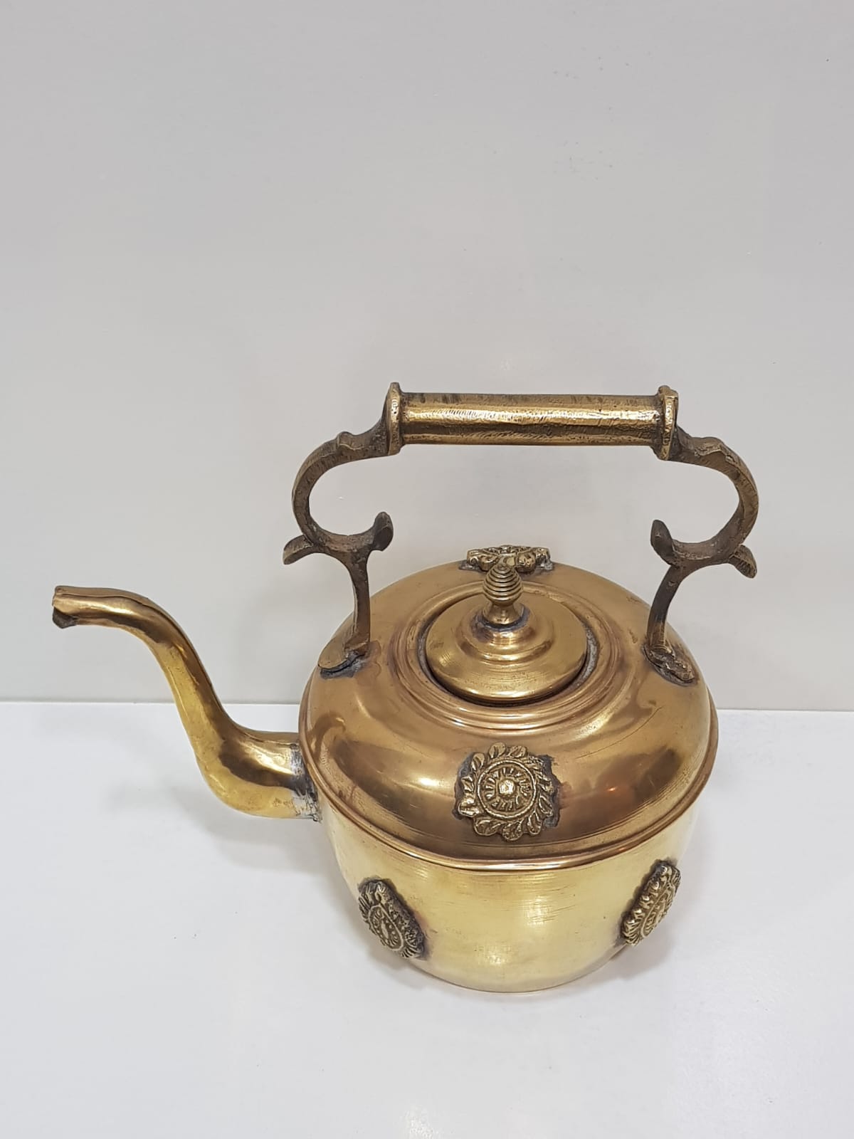 Vintage Moroccan Brass Kettle with Ornate Handle and Medallions – Image 4