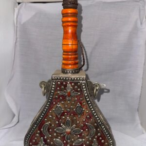 Vintage Moroccan Gunpowder Flask (Baroud) with Metal & Coral