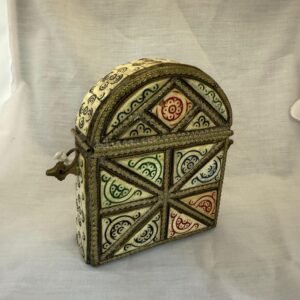 Vintage Moroccan Arched Box with Hand-Painted Bone