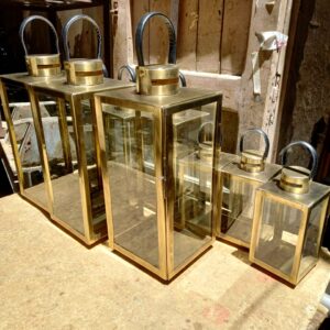 Modern Brass & Glass Lantern with Leather Handle