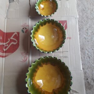 Two-Tone Moroccan Ceramic Bowls with Scalloped Edge (Yellow & Green)