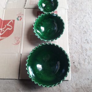 Handmade Moroccan Green Ceramic Bowls with Scalloped Edge