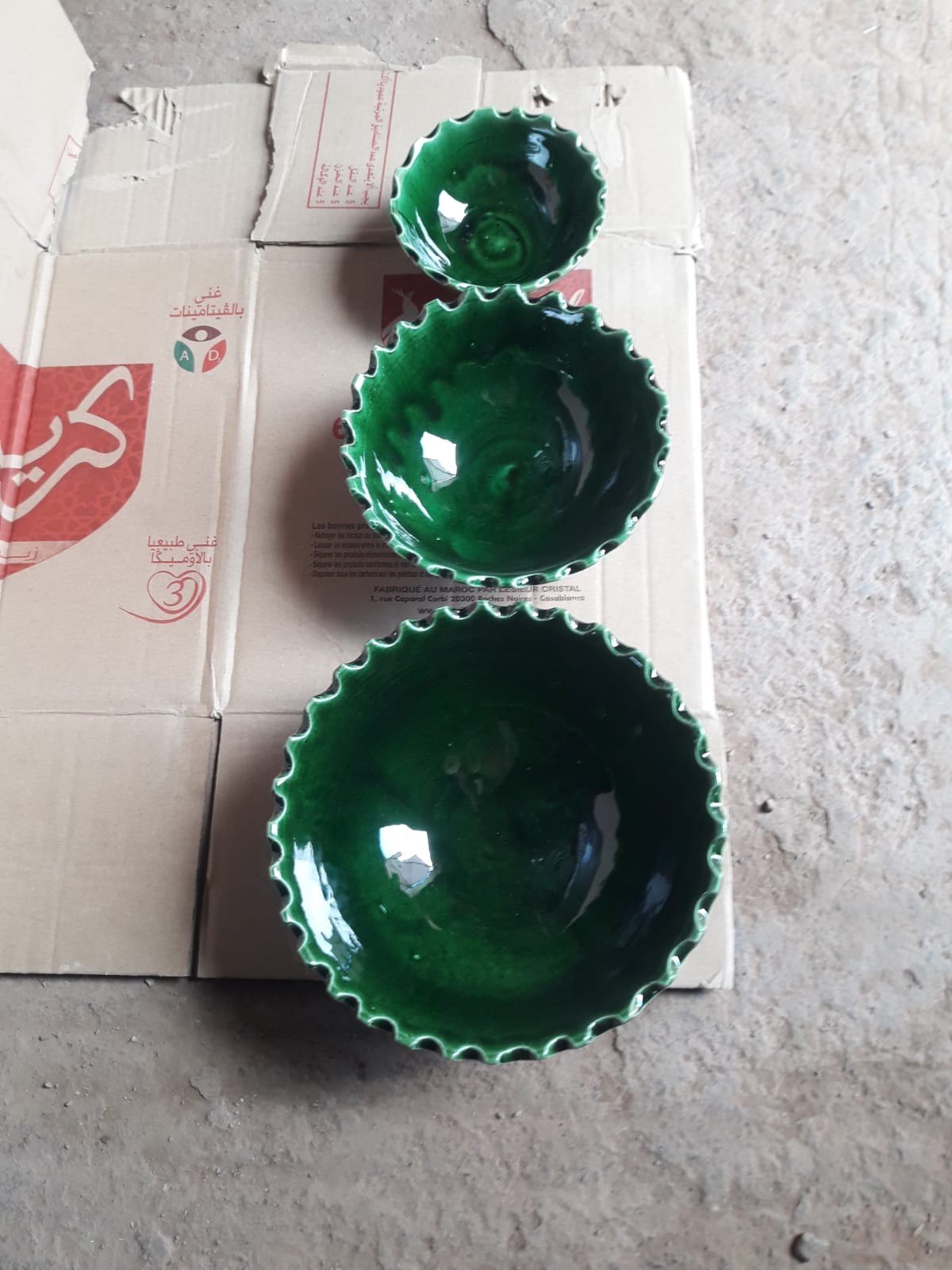 Handmade Moroccan Green Ceramic Bowls with Scalloped Edge