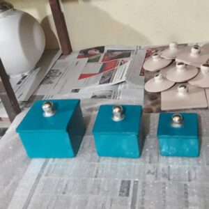 Modern Minimalist Ceramic Lidded Boxes in Turquoise