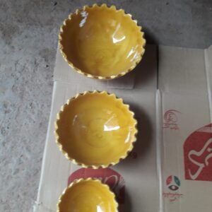 Handmade Moroccan Yellow Ceramic Bowls with Scalloped Edge