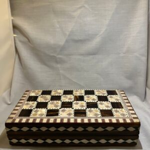 Handmade Marquetry Chess & Backgammon Set with Mother of Pearl Inlay