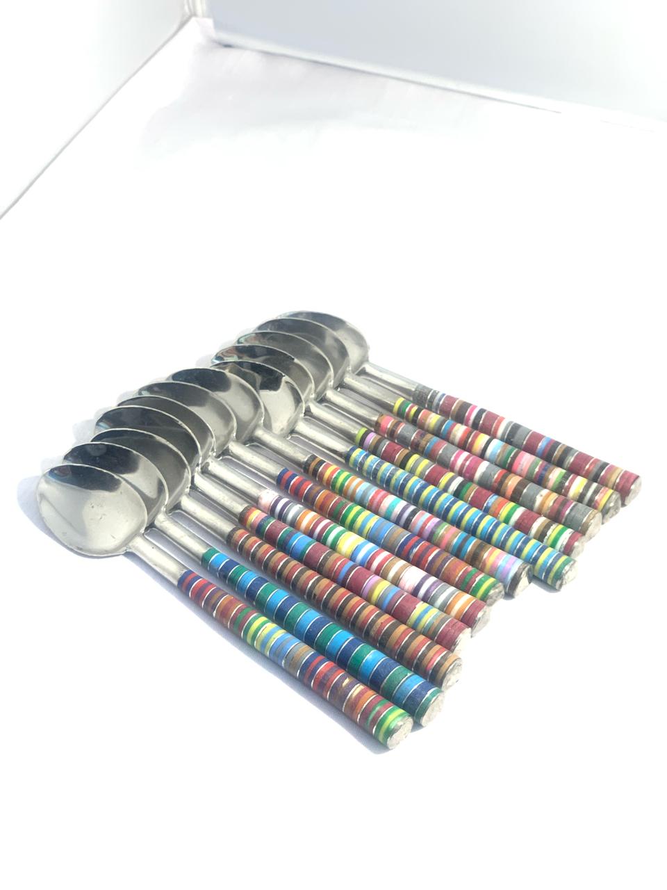 Multicolor Striped Handle Spoon Set - Stainless Steel with Rainbow Design – Image 2