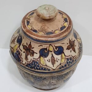 Traditional Hand-Painted Ceramic Pot with Floral Motifs and Lid