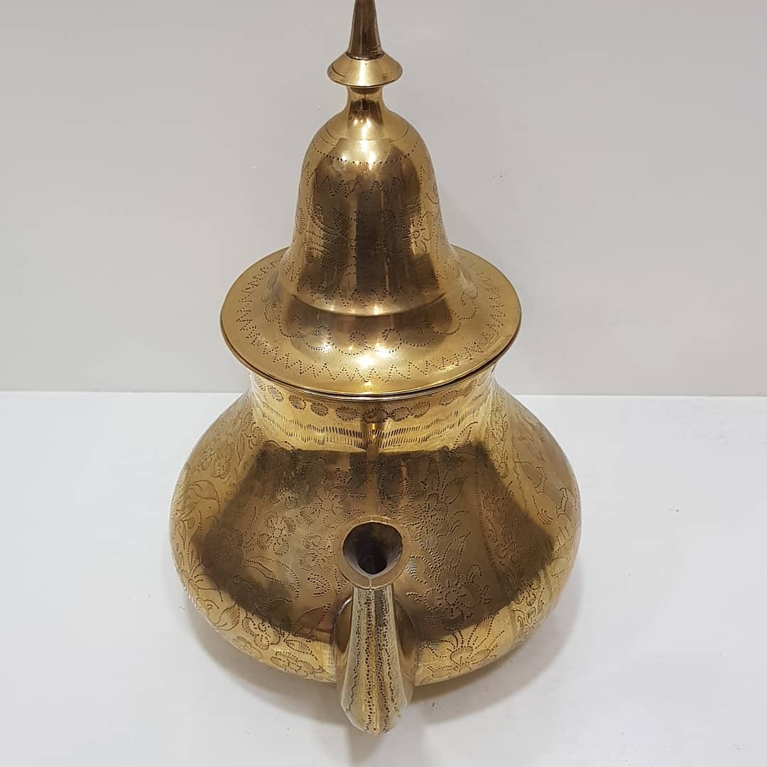 Traditional Handcrafted Brass Teapot with Etched Floral Design